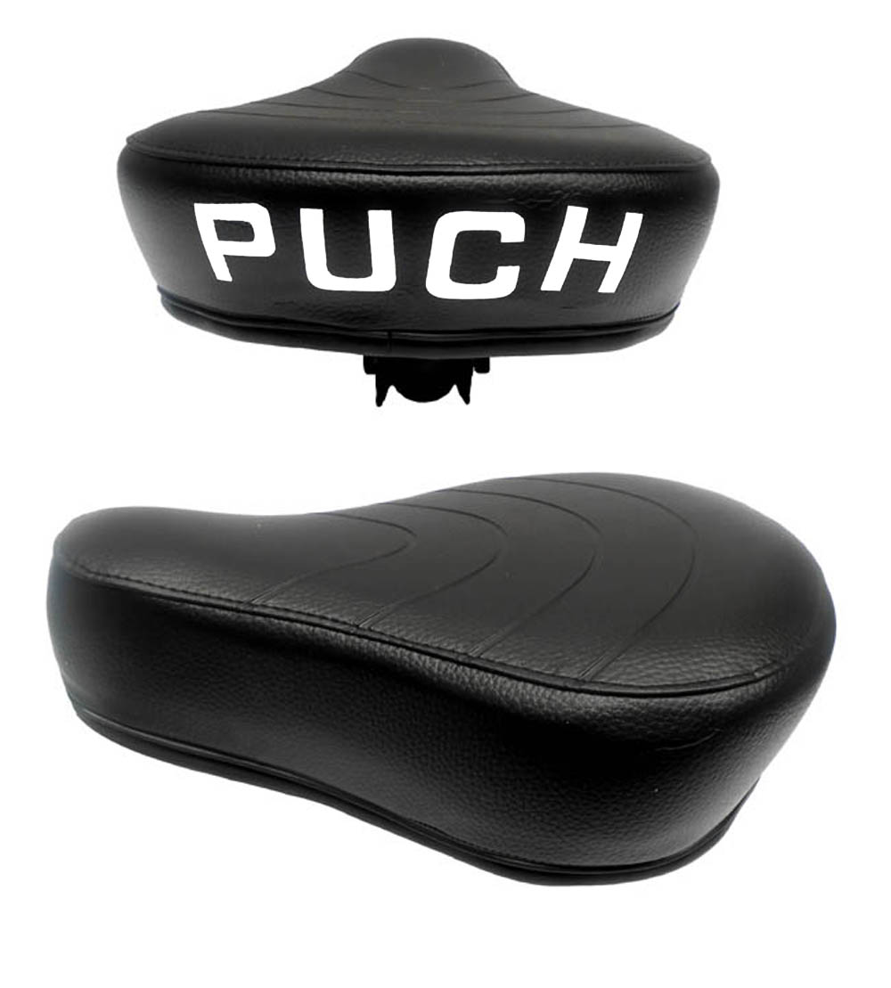 PUCH MAXI Zadel zwart dun/plat - origineel model- met naam