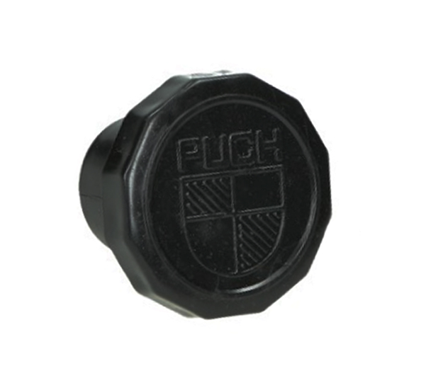 PUCH MAXI Tankdop plastic zwart als origineel 30mm met logo (juiste pasvorm) 
